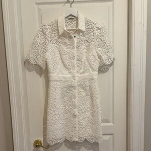 Chic White Lace Button-Up Mini Dress
